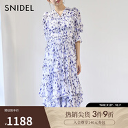 SNIDEL2025春夏新品優(yōu)雅花苞袖木耳邊蛋糕百褶連衣裙SWFO251122 深藍色 M (1)