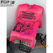 wvga新款vintage美式潮流高街復(fù)古重磅水洗做舊歐美寬松vtg短袖t恤男 瑪麗蓮曼森抽象海報(bào) （后面有圖案） S 碼（寬松版 130斤左右穿） 身高170-17