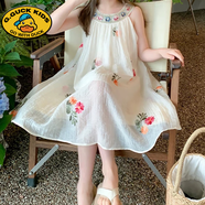 G.duck女童連衣裙夏季2025新款兒童刺繡吊帶裙女孩度假風(fēng)沙灘休閑公主裙 精美刺繡連衣裙 160 cm