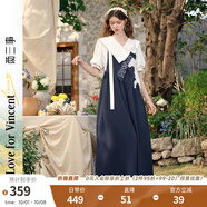 兩三事闊腿背帶褲女梵高文藝2025夏季新款寬松慵懶休閑褲馭馬漫游 深藍(lán)色 S