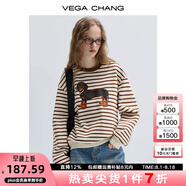 VEGA CHANG衛(wèi)衣女2025年春秋季新款美式復(fù)古撞色條紋印花針織上衣 條紋 L