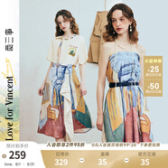 兩三事梵高文藝 藝術(shù)長(cháng)廊 2025夏季新款復古印花抽繩綁帶兩穿半身裙 花色 M