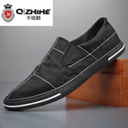 千紙鶴（Q ZHIHE）夏季品牌冰絲男士帆布鞋一腳蹬懶人樂(lè )福休閑駕車(chē)單鞋子板鞋軟底 全黑色 38