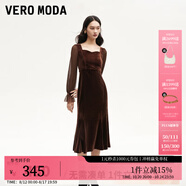 VEROMODA連衣裙秋季女裝新款天鵝絨拼接網(wǎng)紗魚尾長裙鉆石領(lǐng)東方簡(jiǎn)奢風(fēng) 紗袖絲絨裙-苛熱棕色 XL