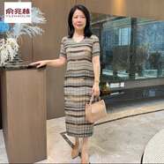 俞兆林夏季連衣裙中老年媽媽真絲褶皺薄款中長(cháng)款大碼寬松彈力顯瘦遮肚裙 灰色豹紋 大地色盤(pán) L 115-130斤