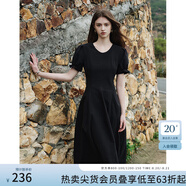 范思藍(lán)恩夏季腰精裙氣質(zhì)收腰無袖背心連衣裙女夏季新款海邊度假顯瘦裙 黑色-有袖 XS