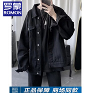 羅蒙（ROMON）春秋季牛仔黑色外套男女高街寬松bf大碼工裝夾克短款百搭痞帥上衣 黑色  M