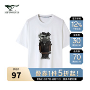 七匹狼（SEPTWOLVES）【狼族部落】短袖T恤男新款男士圓領(lǐng)純棉短t舒適男裝體恤衫 803(本白) XL 180/100A