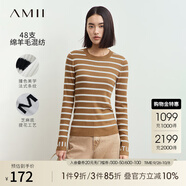 AMII女裝2025冬季百搭修身撞色條紋袖口字母提花套頭針織毛衣 駝色 S 155/80A