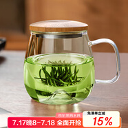 憶壺茶（YIHUTEA）泡茶杯茶水分離玻璃杯辦公室家用水杯男士茶杯玻璃高硼硅綠茶杯子 【500ML】透明玻璃把+實(shí)木蓋