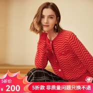 哥弟真的好（GIRDEAR）女裝波浪肌理小香風(fēng)長袖針織開衫女A400901 紅 L (4碼)