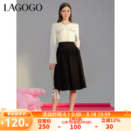 lagogo氣質(zhì)西裝中長(cháng)款半身裙女拉谷谷春季新款高腰顯瘦百搭A字裙 黑色(W1) S