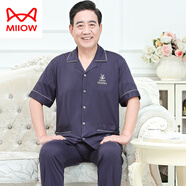 貓人（MiiOW）中老年睡衣男夏季薄款純·棉短袖中年爸爸男士夏天加大碼家居服套 639-47深灰 XL(建議120-145斤)