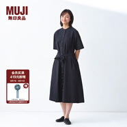 無(wú)印良品（MUJI）女式 涼感 短袖襯衫連衣裙女裝裙子純棉25年夏季長(cháng)裙涼感物語(yǔ) 黑色 XL (165/92A)