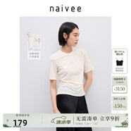納薇（naivee）【立體提花工藝】商場(chǎng)同款25夏新款中國(guó)風(fēng)花鳥(niǎo)短袖T恤 米色 XL