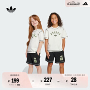 adidas男女小童經(jīng)典運動(dòng)短袖套裝兒童夏季新款阿迪達斯官方三葉草   白/黑色   122