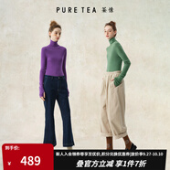 茶·愫【明星同款】puretea茶愫高領(lǐng)針織衫女堆堆袖打底毛衣秋季新款 深紫（高領(lǐng)） M