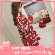 GUYN歐洲站秋季2024新款女裝中長(cháng)款寬松紅色毛衣裙子小個(gè)子針織洋裝 紅色 S 均碼