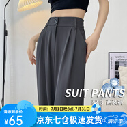 蘿美醬西裝褲女小個子夏季高腰垂感闊腿褲梨形休閑直筒褲子春秋冰絲長褲 灰色常規(guī)長度【夏季冰絲款】 M
