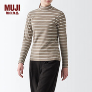 無(wú)印良品 MUJI 女式 彈力羅紋編織半高領(lǐng)T恤長(cháng)袖打底衫女內搭秋冬BBM05A3A 米白色條紋 XS(150/76A)