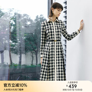 顏域時尚氣質(zhì)連衣裙女春裝2024新款復(fù)古連身裙翻領(lǐng)a字裙格子裙子 黑白格 S