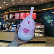 雅非奇韓版萌寵粉豬愛(ài)心玻璃杯硅膠提手便捷直飲水杯學(xué)生廣告禮品杯 A款粉豬 290ml