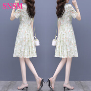 SNSM 高端品牌碎花連衣裙女2025新款雪紡法式復(fù)古收腰顯瘦氣質(zhì)仙女裙 淡綠 6012刺繡公主裙 2XL 【建議131-145斤】