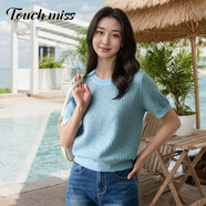 塔馳密司顯貴鉆石亮片小香花式紗 空氣感干爽柔膚通氣圓領(lǐng)針織衫 藍色 S