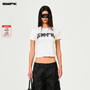 SMFK金屬搖滾修身Tee短袖t恤歐美字母印花短款上衣女DT010B2/W2/LG2 雪山白 M