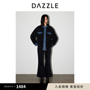 DAZZLE地素 短外套2024春季新款女裝粗花呢拼接毛條水洗牛仔上衣 黑色 XS
