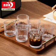 青蘋(píng)果咖啡杯 耐熱玻璃水杯套裝 家用玻璃杯豎紋茶杯洋酒杯啤酒杯*6