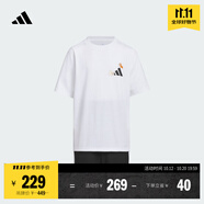 adidas男女大童休閑短袖套裝兒童夏季新款阿迪達斯官方輕運動   白色/黑色   134
