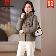 皮爾卡丹（pierre cardin）戶(hù)外棉服女短款秋冬季寬松盤(pán)扣中國風(fēng)女士棉襖輕薄洋氣外套 深卡其布色 L 建議85-110