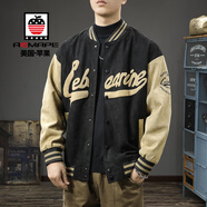 AEMAPE春秋麂皮絨潮流立領(lǐng)防風(fēng)運動(dòng)棒球服男士潮牌日系寬松復古高端夾克 B07黑色夾克 2XL 合適體重160-180斤