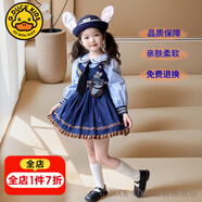 G.DUCKKIDS童裝洛麗塔公主裙女童連衣裙夏季朱迪兒童裙子兔子警官生日蓬蓬裙 朱迪裙子+腰帶包包尾巴毛球【春秋款】 100 尺碼2~3歲【 90-100cm】