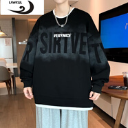 浪古 LAWKUL美式長(cháng)袖t恤男士秋冬季新款潮牌衛衣字母印花休閑寬松秋裝上衣服 黑色 L