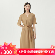哥弟真的好（GIRDEAR）女裝中長款短袖洋裝連衣裙【附腰帶】8500125 卡其 M (3碼)