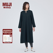 無印良品（MUJI）女式 起毛 V領(lǐng)長袖連衣裙 女款長裙裙子秋冬 女裝 BC2FBC3A 深藏青色 M (160/84A)