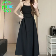 YOMC2024春秋新款甜美收腰顯瘦中長(cháng)款吊帶連衣裙女披肩上衣兩件套裝女 中長(cháng)款連衣裙單件 2XL _建議130-140斤