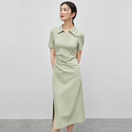 尚都比拉夏季通勤Polo裙短袖針織連衣裙女開叉A字裙 綠色142L54627