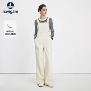 Navigare意大利小帆船女士全棉水洗牛仔褲直筒長(cháng)褲背帶褲2332575501白M