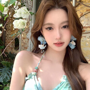 芯奢夏日藍色耳釘女士花朵流蘇耳環(huán)2025新款絕美夸張海邊度假風(fēng)耳飾 藍色一對裝