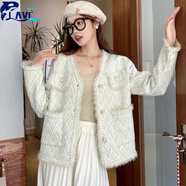 JAVC2025年新款法式流蘇設計感小眾長袖休閑甜美風外套女春秋季加厚款 水波紋 白色 XL 建議 115-125斤