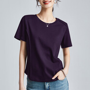 修嫻（soossn）商場(chǎng)同款液氨白色短袖正肩t恤女25夏季絲光棉圓領(lǐng) 木槿紫 M
