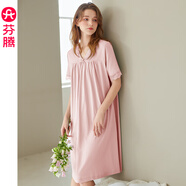 芬騰2025新款V領(lǐng)睡裙女夏季純棉短袖蕾絲睡衣中長(cháng)款連衣裙 豆沙粉 S