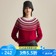 兆君2024秋冬紅色復古費爾島提花羊毛衫女圓領偏厚保暖針織毛衣 櫻桃紅 105/L