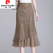 皮爾卡丹（pierre cardin）蕾絲半身裙女夏季包臀網(wǎng)紗魚尾裙新款大碼高腰顯瘦中長款一步裙子 咖色 M