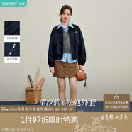 茵曼休閑翻領(lǐng)拉鏈夾克外套2025秋女裝新款百搭短款上衣 深藍色 L
