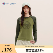 Champion冠軍長袖T恤女2024秋季新款美式復(fù)古插肩袖打底上衣修身