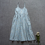 HUALIN FASHION小清新碎花吊帶裙森女系海邊度假連衣裙文藝沙灘打底裙 牛仔藍(lán)底碎花-13 均碼